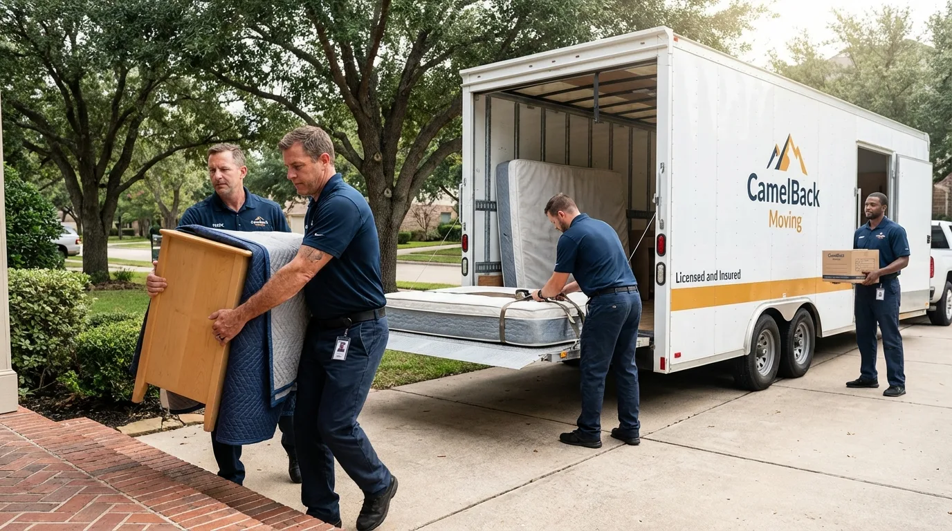 Crew loading residential truck for cross-state move from Noel, MO